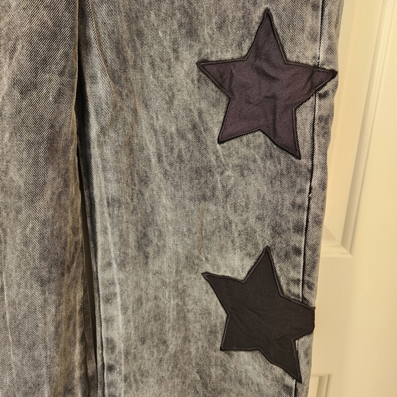 Hot Topic Black Star Grommet Wide Leg Denim Pants Jeans Grunge Goth Punk Size 7 - Picture 8 of 17